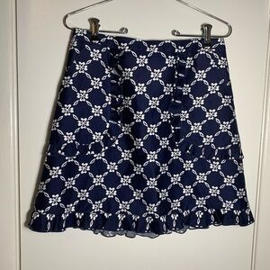 Draper James NWT blue & white print ruffle hem two pocket back zip mini skirt 6
